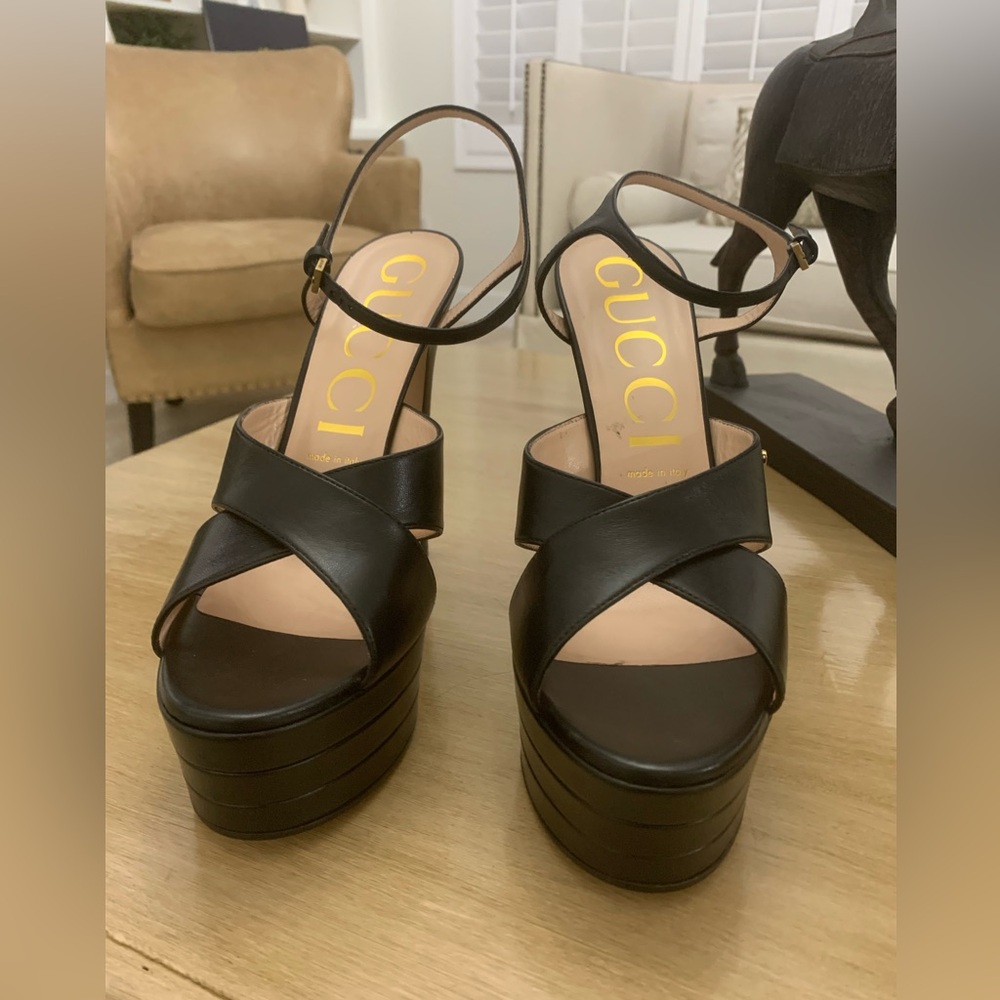 Gucci Crossover-Strap Platform Leather Sandals Sh… - image 5